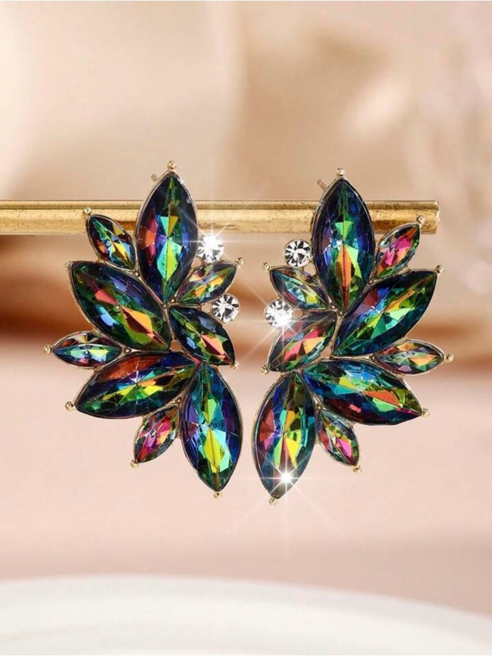 Multicolor Crystal Leaf Statement Earrings - Women Jewelry